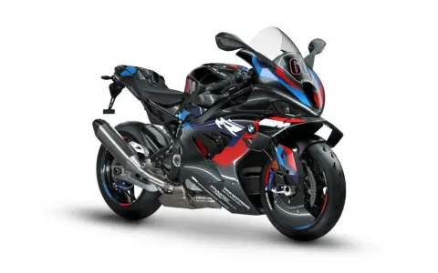 Wyścigowy motocykl BMW M1000RR w barwach M, z numerem 60 na owiewce.