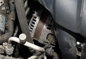 Silnik samochodowy z widocznym alternatorem. Zastanawiasz się nad regeneracja alternatora cena?